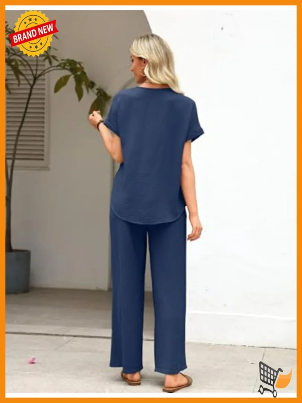 Summer Loungewear 2 Piece Set Short Sleeve Pull On Pant Set